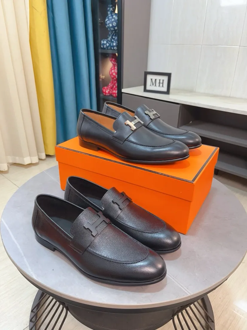 Men's shoes 💰560🌹🌹Niuli "HERMES" Hermès business leather shoes, original factory configuration, original imported cowhide upper + luxury hardware logo + fully imported original customized cowhide lining, sole: rubber wear-resistant outsole, difficult craftsmanship, original factory follow-up goods, 🔍🔍high quality code number: 38-44 45 can be customized